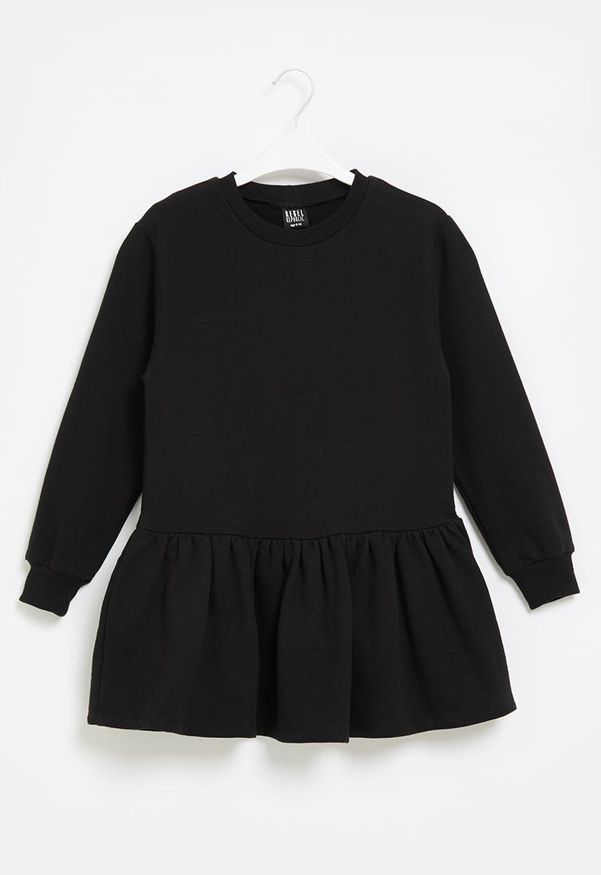 Rebel Republic - Plain tiered fleece dress - black