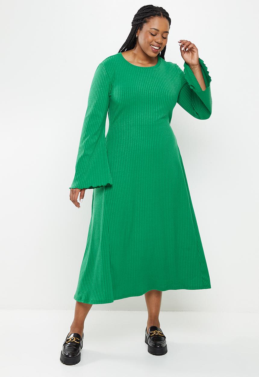 Me&B - Plus ribbed long sleeve maxi dress - green