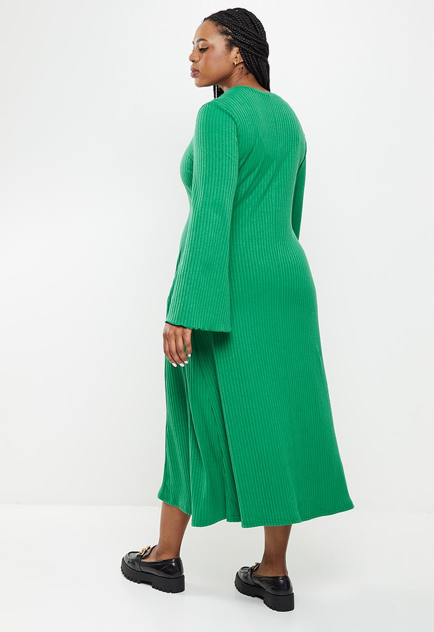 Me&B - Plus ribbed long sleeve maxi dress - green