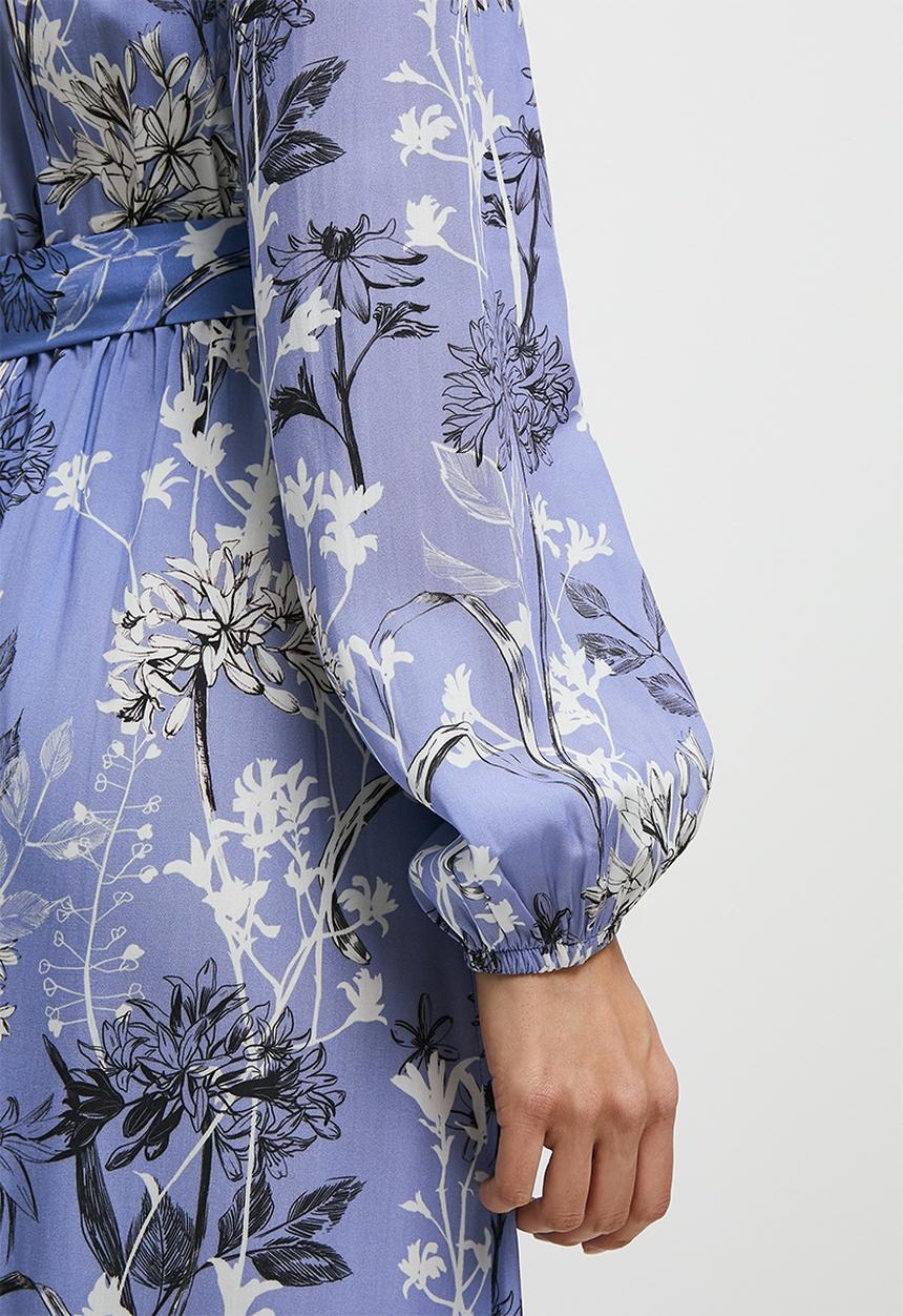 edit - Button down mandarin collar tier maxi - blue floral
