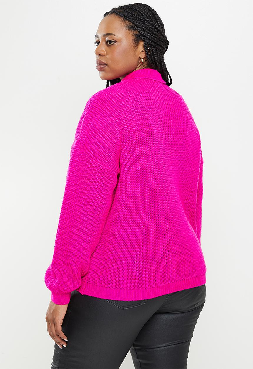 Me&B - Plus collar cardigan plain - fuschia