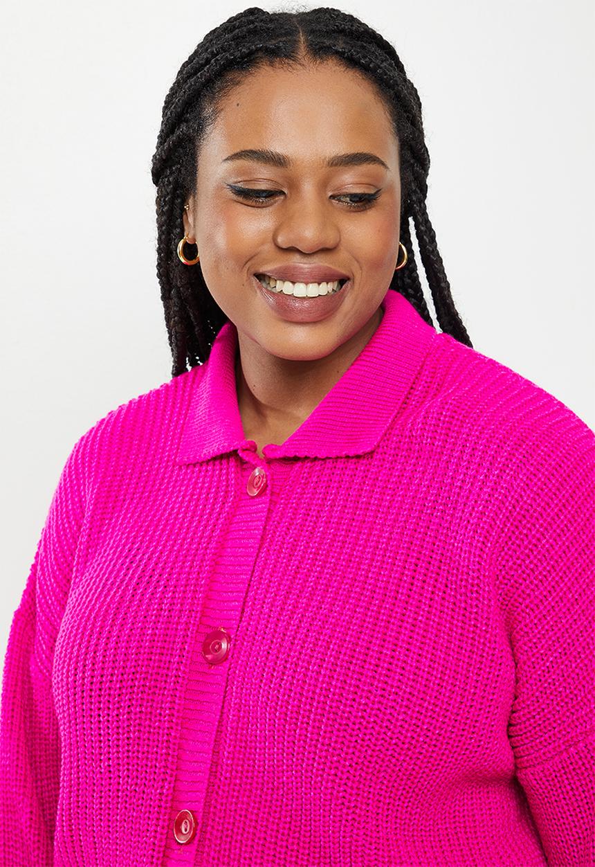 Me&B - Plus collar cardigan plain - fuschia