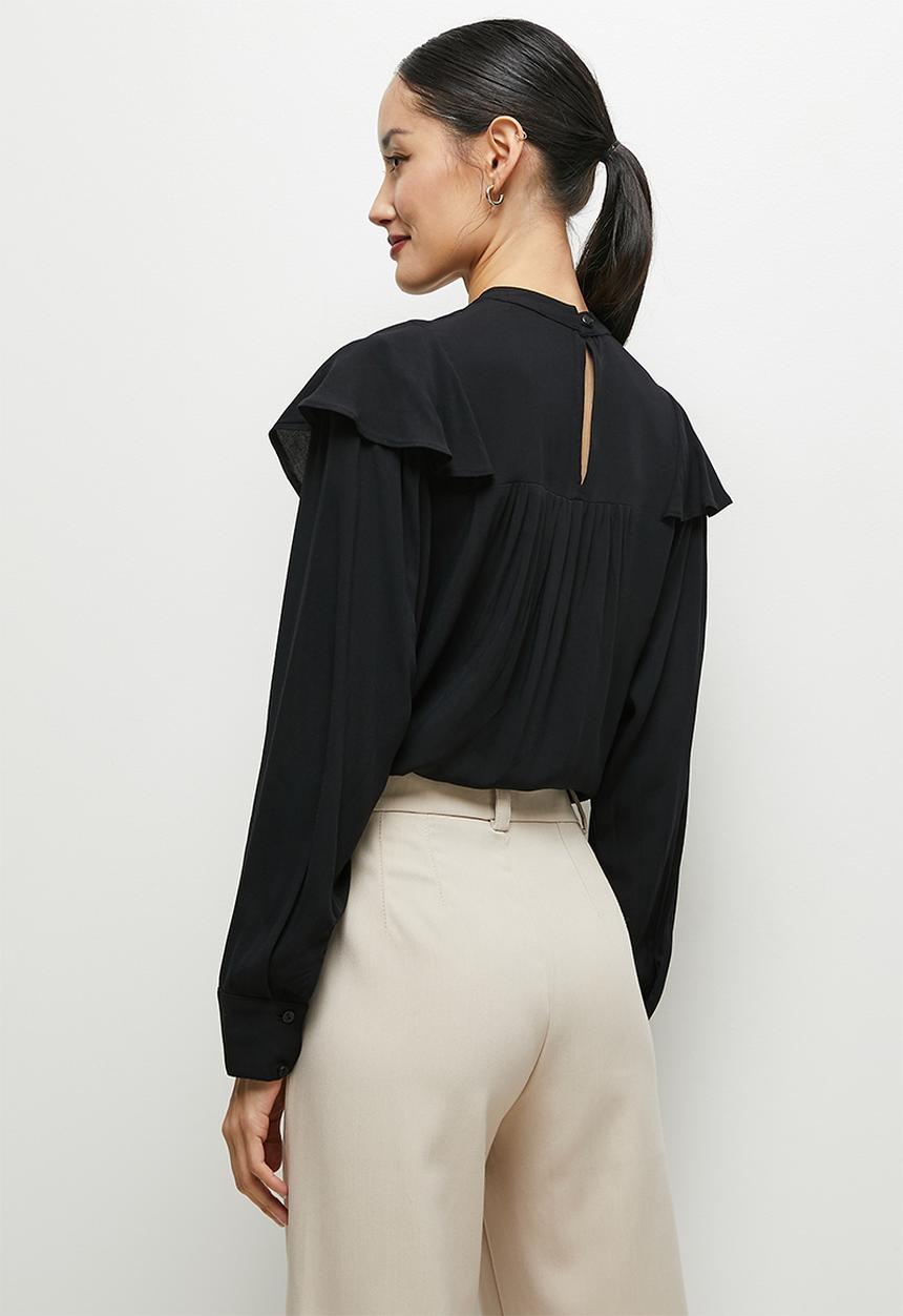 edit - Highneck ruffle detail blouse - black