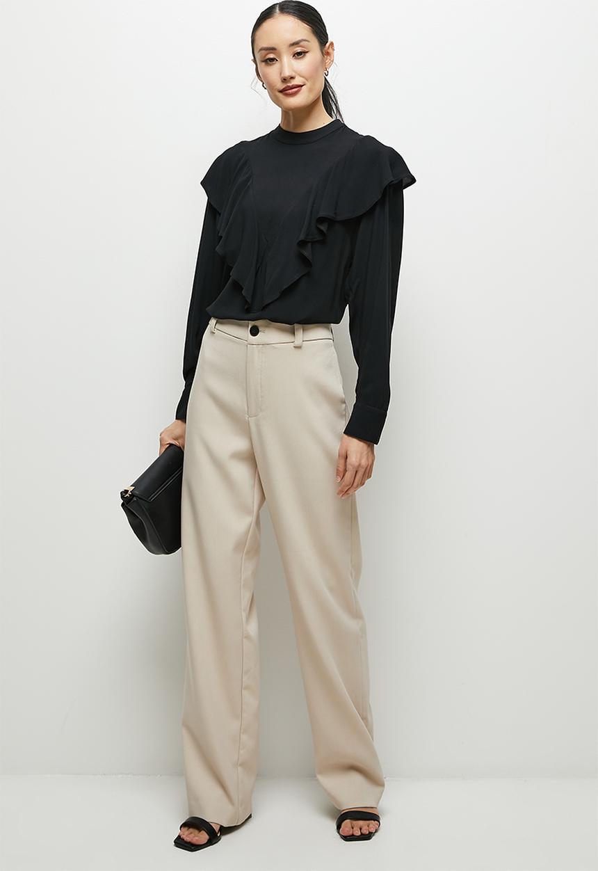 edit - Highneck ruffle detail blouse - black