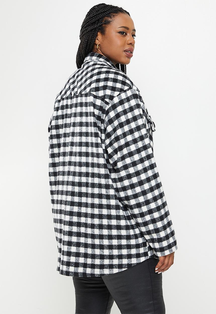 Me&B - Plus brushed check shacket - black & white 