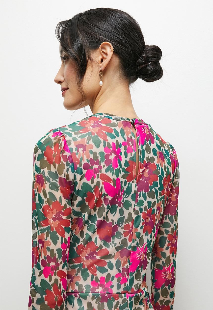 MILLA - Tiered mesh maxi dress - handpainted autumn flower