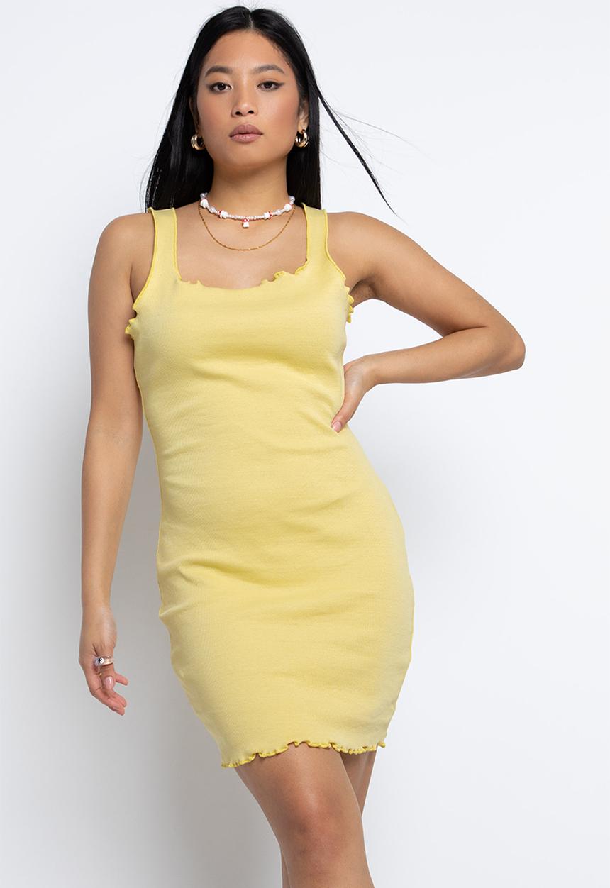 Daisy Street - Lettuce hem dress - lemon