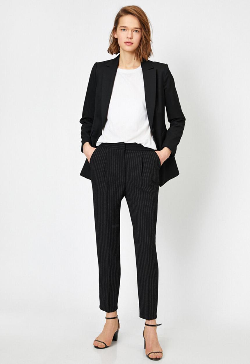Koton - Medium rise striped trousers - black 