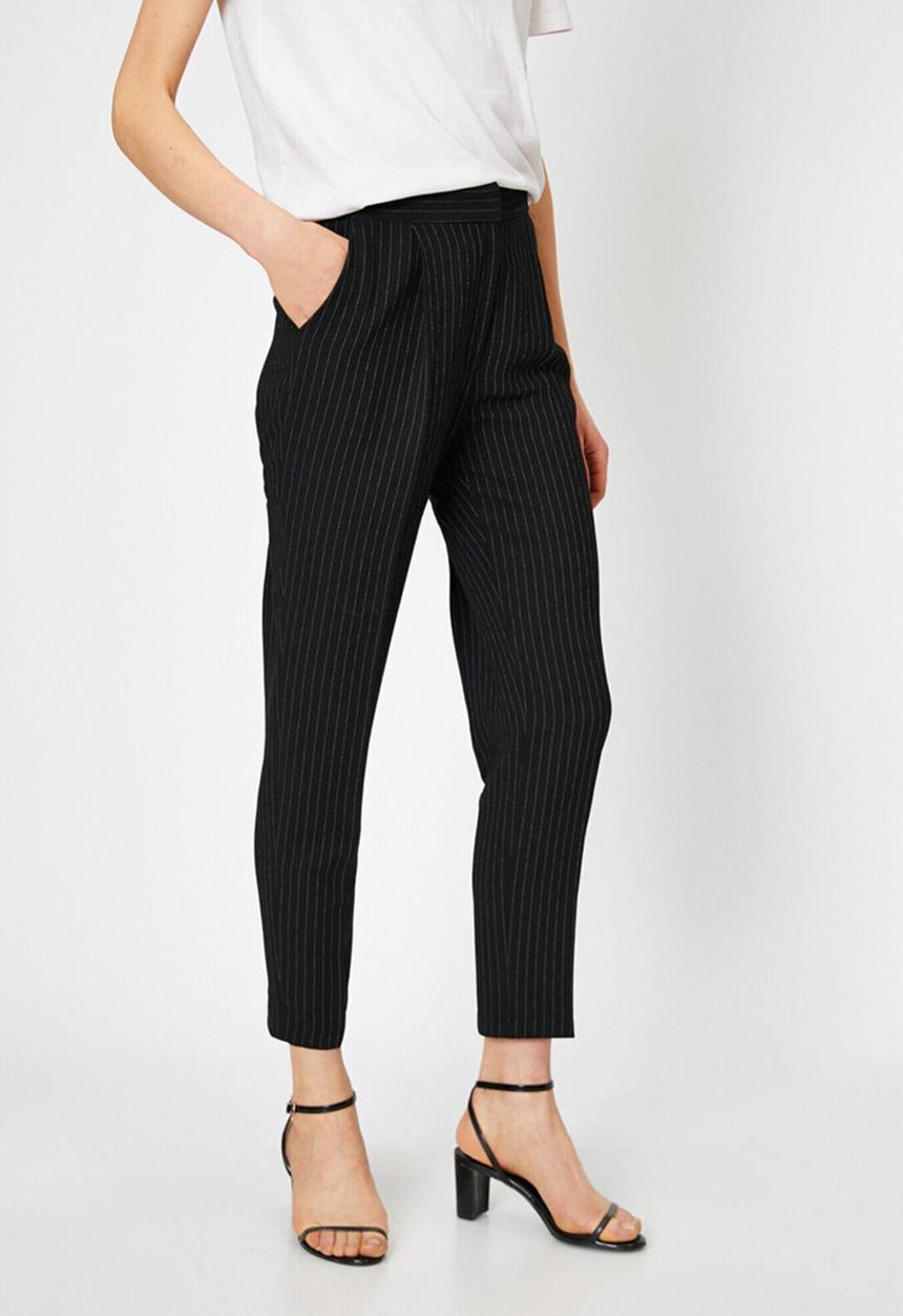Koton - Medium rise striped trousers - black 