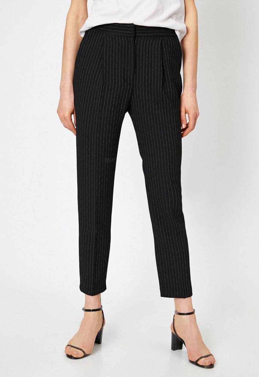 Koton - Medium rise striped trousers - black 