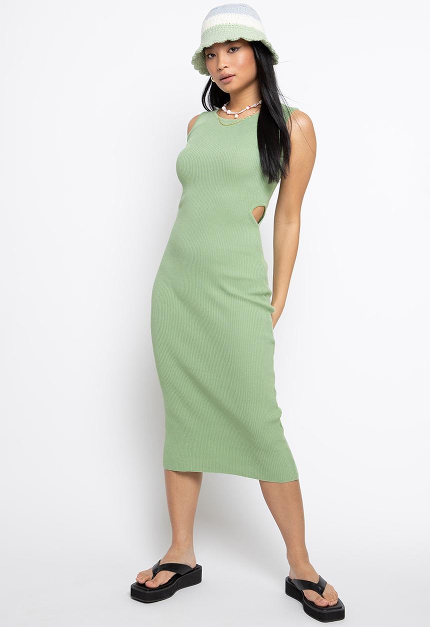 Daisy Street - Cut out midi knit dress - pale green
