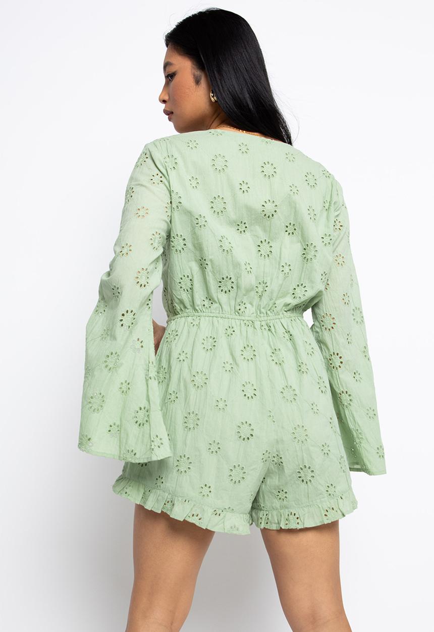 Daisy Street - Flute sleeve playsuit - pale green