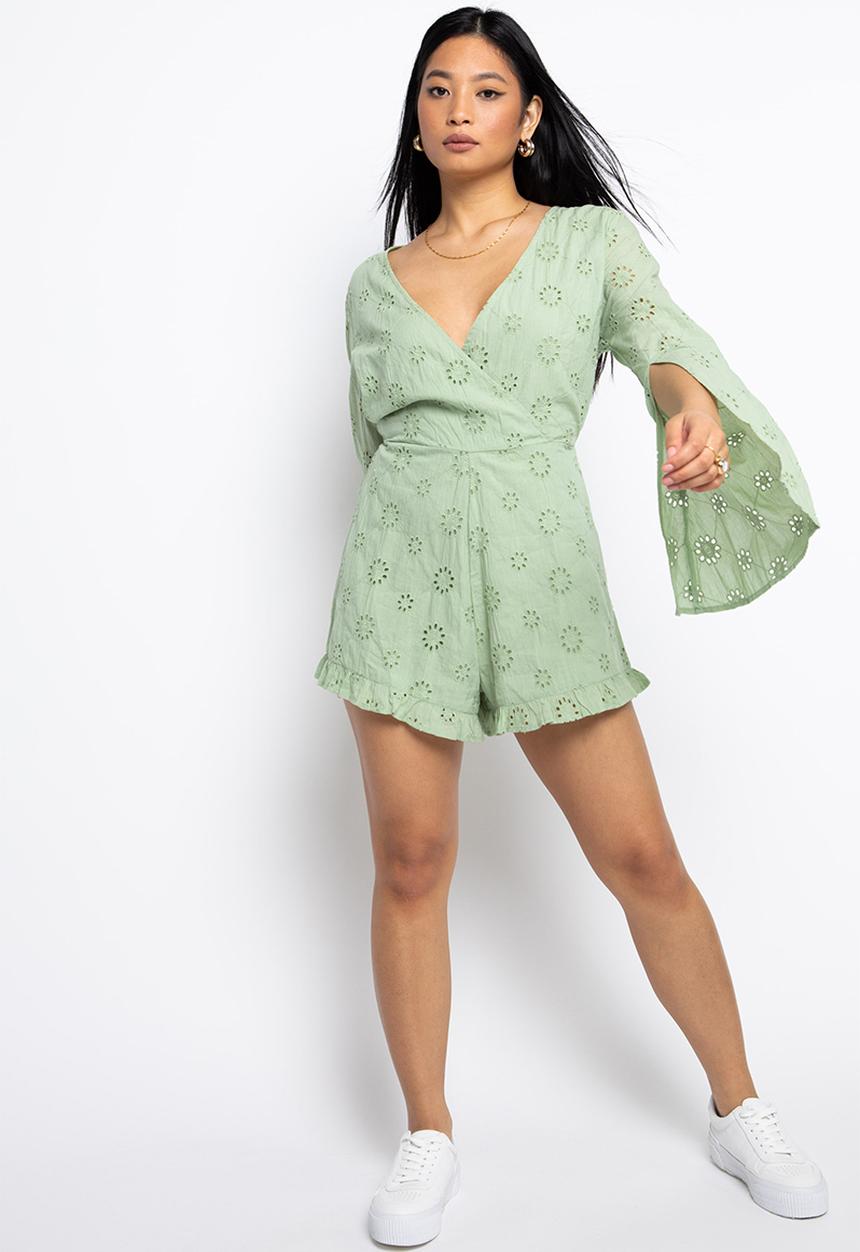 Daisy Street - Flute sleeve playsuit - pale green
