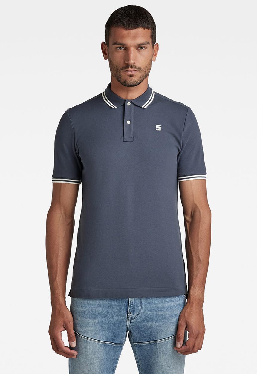 G-STAR - Dunda slim stripe polo short sleeve - fantem blue