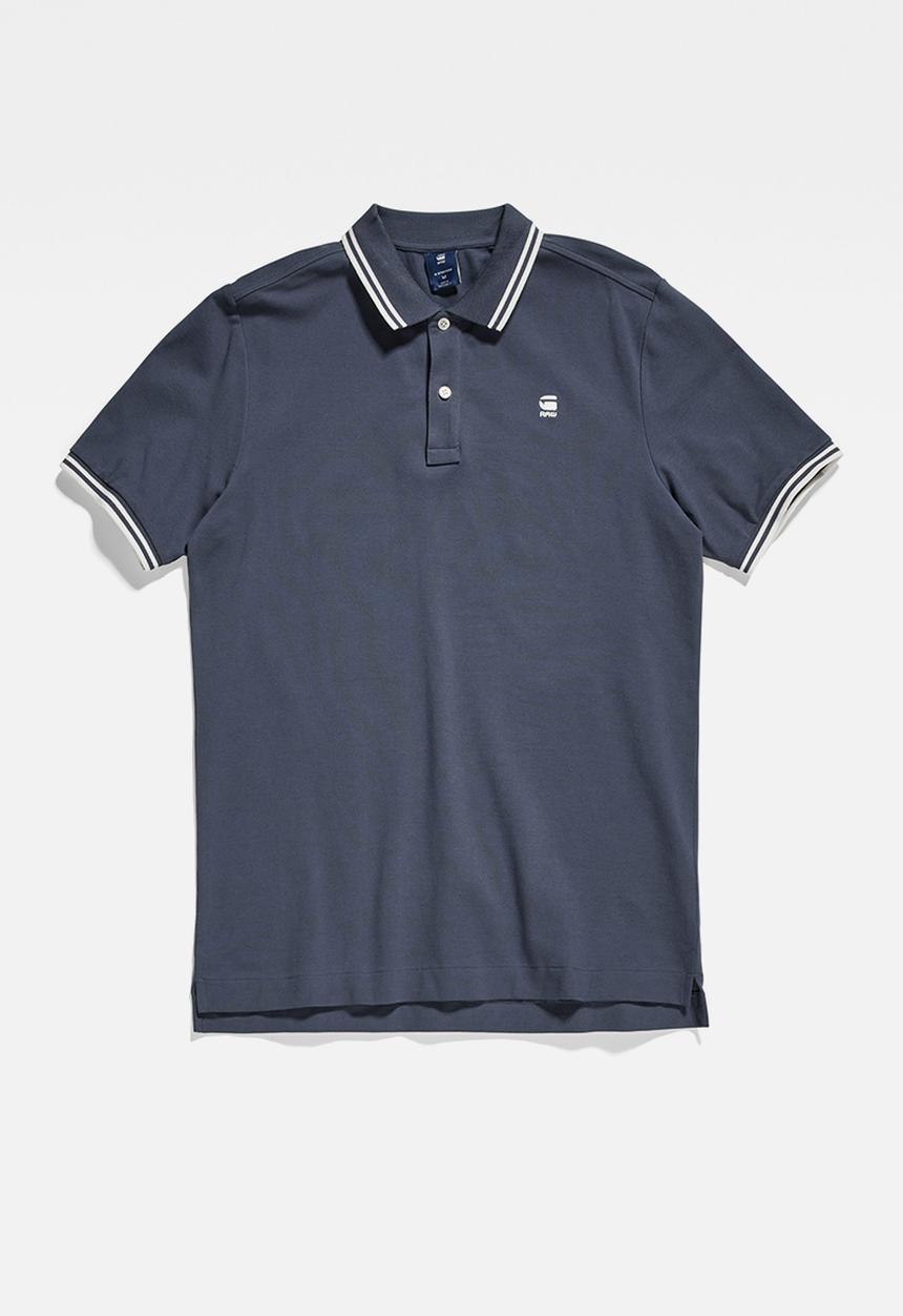 G-STAR - Dunda slim stripe polo short sleeve - fantem blue