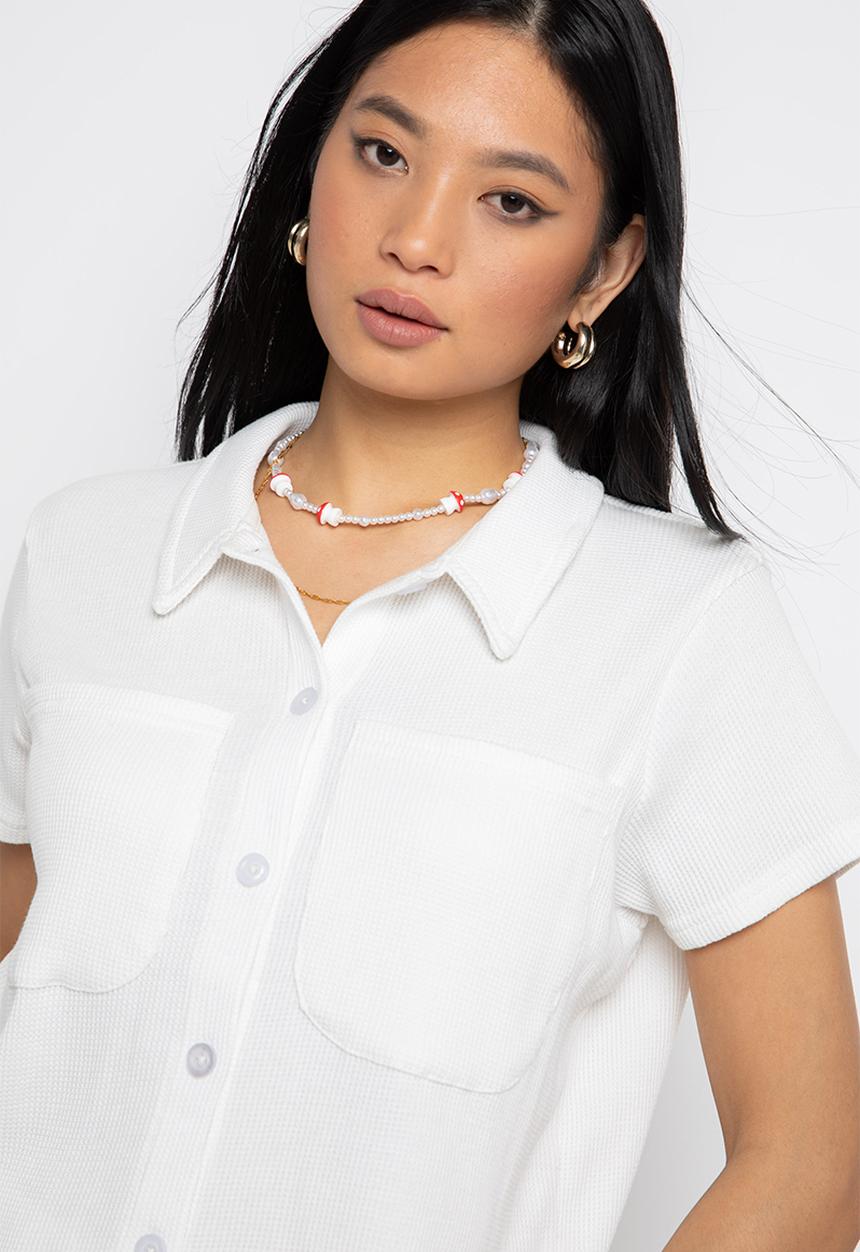 Daisy Street - Waffle shirt - white