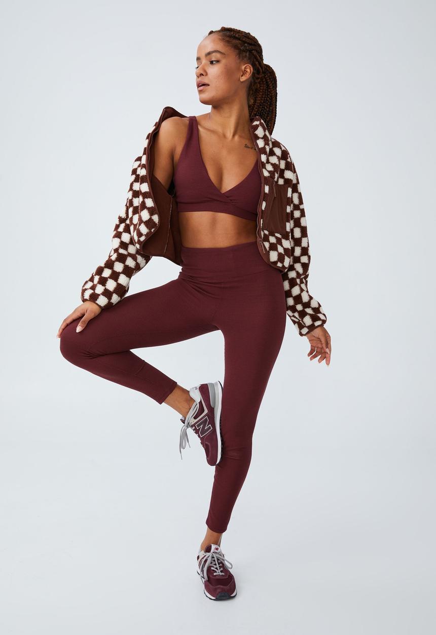 Cotton On - Waffle twist front crop - burgundy