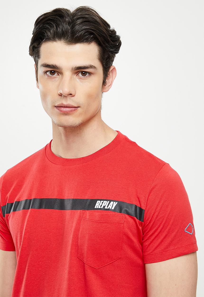 Replay - Above pocket print tee - red