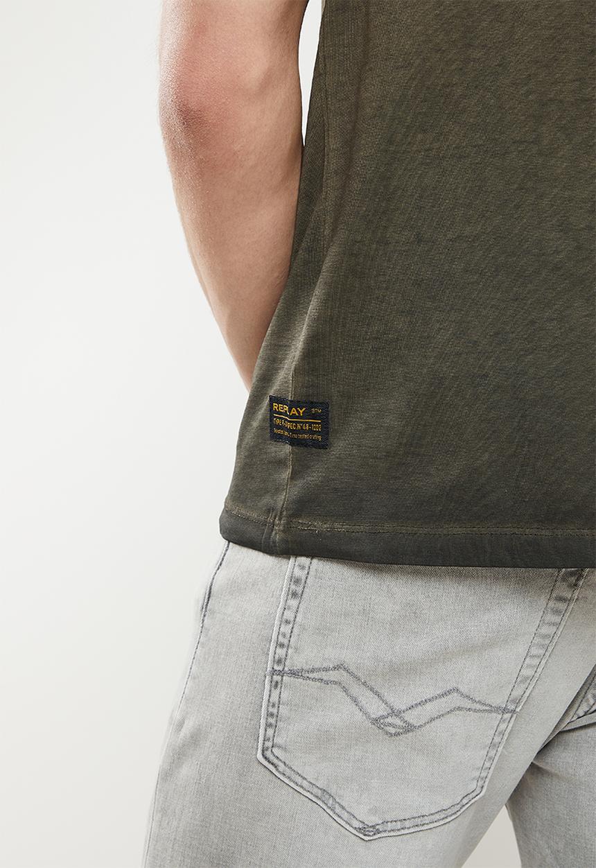 Replay - Pigment washed label tee - olive