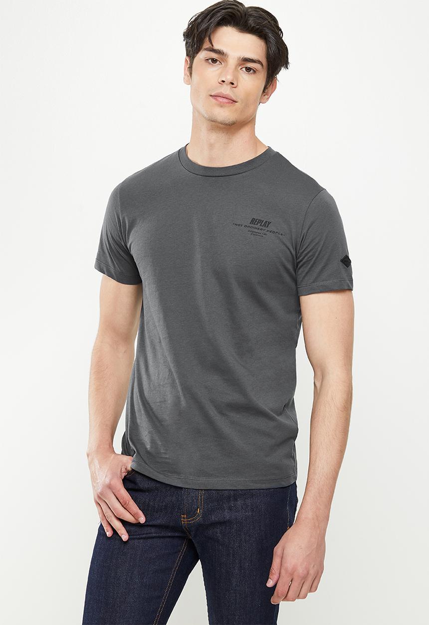 Replay - Replay back print slogan tee - grey