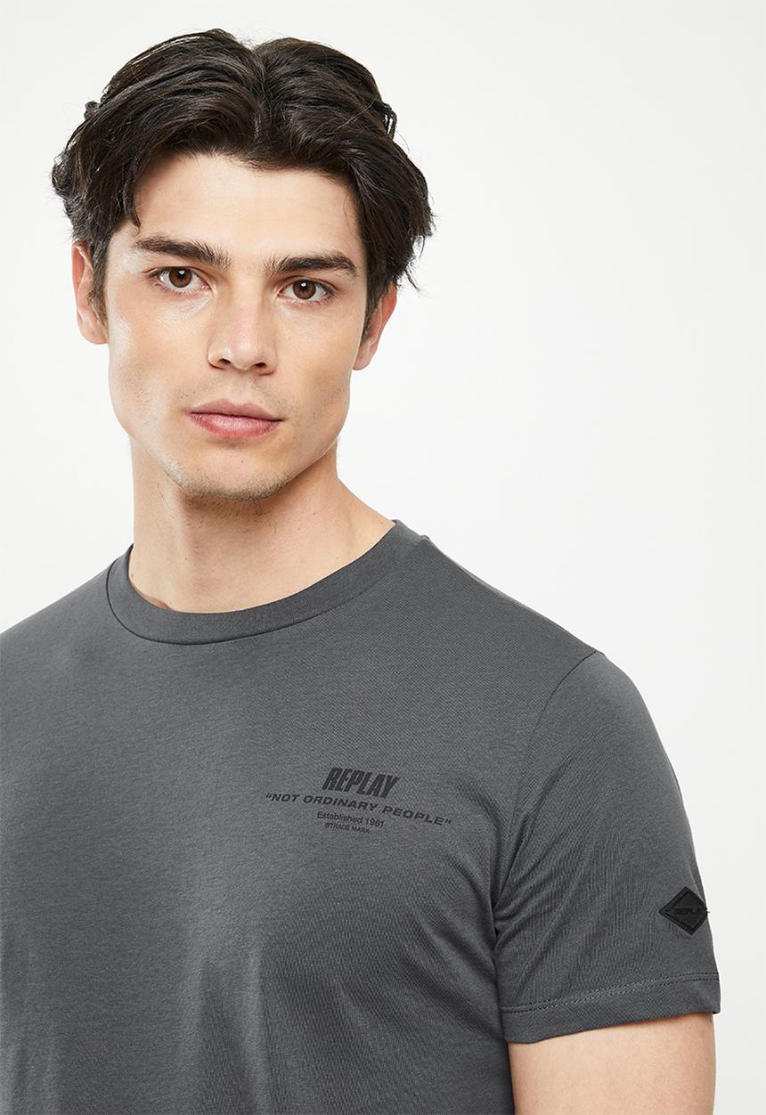 Replay - Replay back print slogan tee - grey