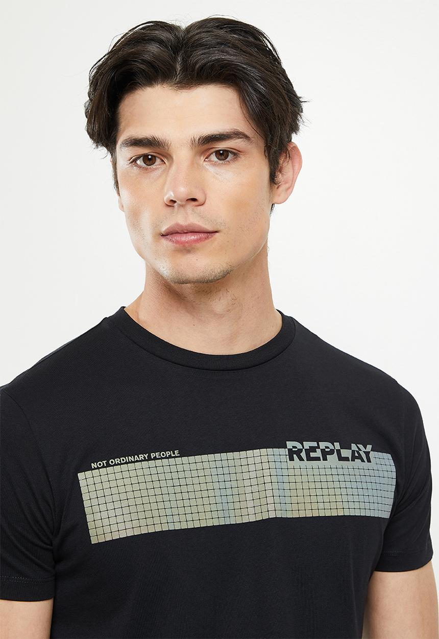 Replay - Sliver replay print tee - black