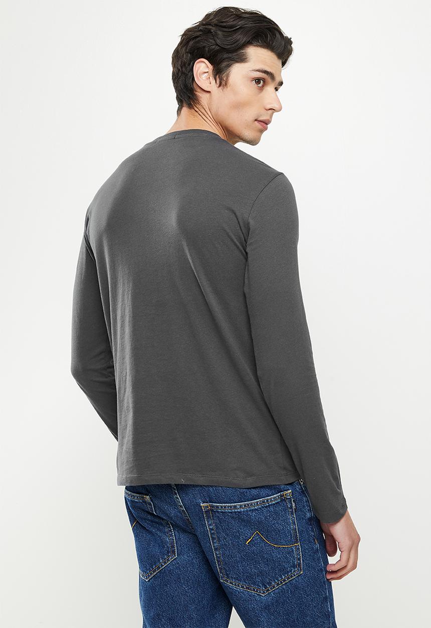 Replay - Replay long sleeve logo printed tee - charcoal