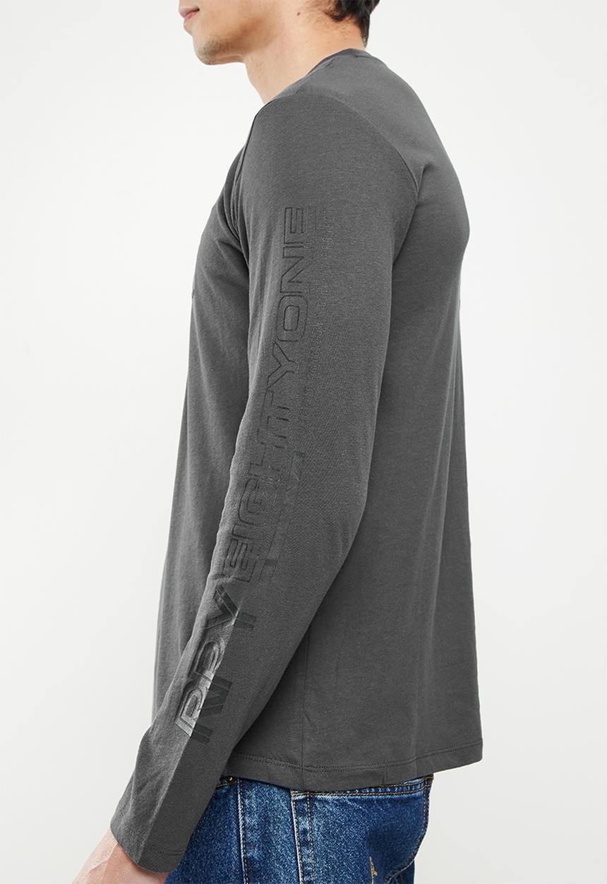 Replay - Replay long sleeve logo printed tee - charcoal