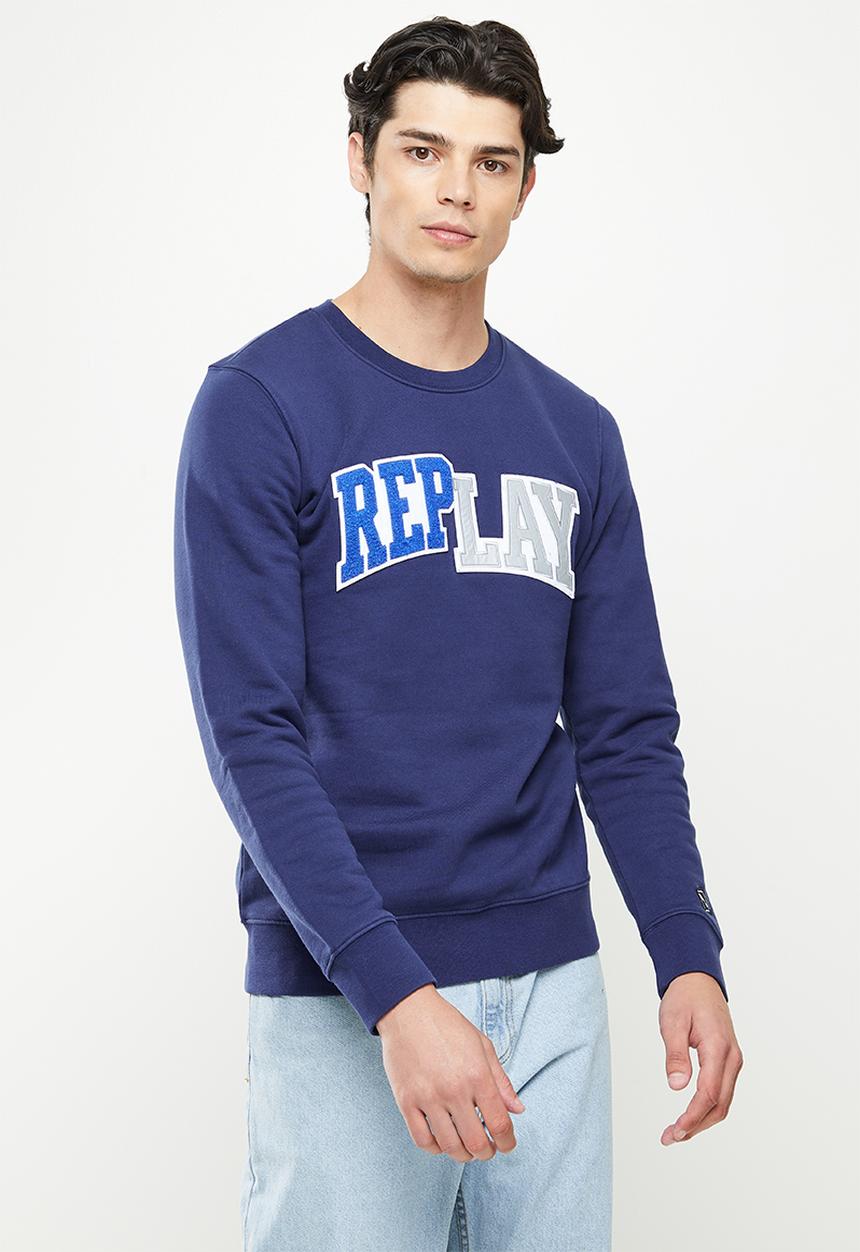 Replay - Replay branded crew sweat - blue