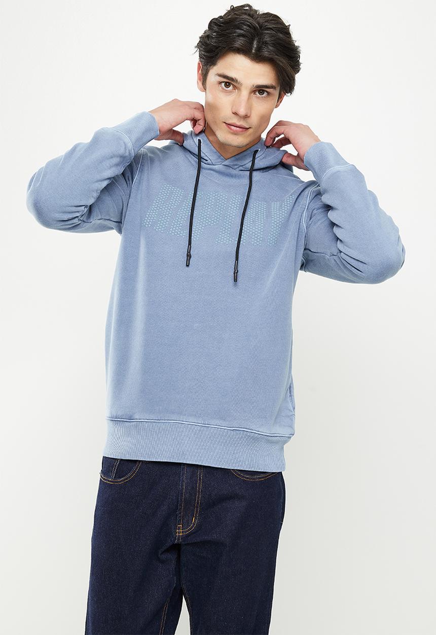 Replay - Replay washed printed hoodie - light blue