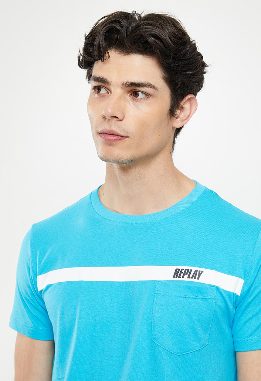 Replay - Above pocket print tee - light blue