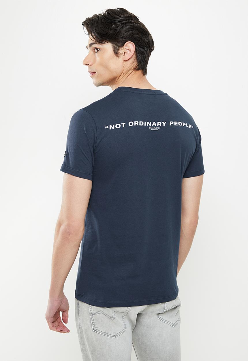 Replay - Replay back print slogan tee - navy