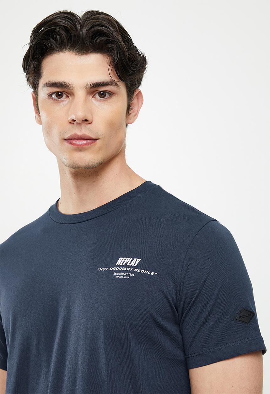 Replay - Replay back print slogan tee - navy