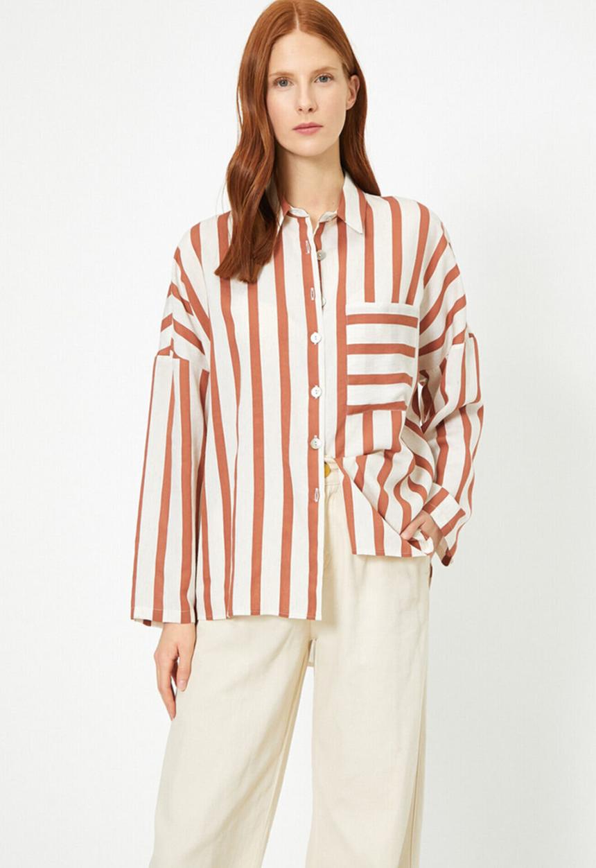 Koton - Classic long sleeve shirt - striped brown