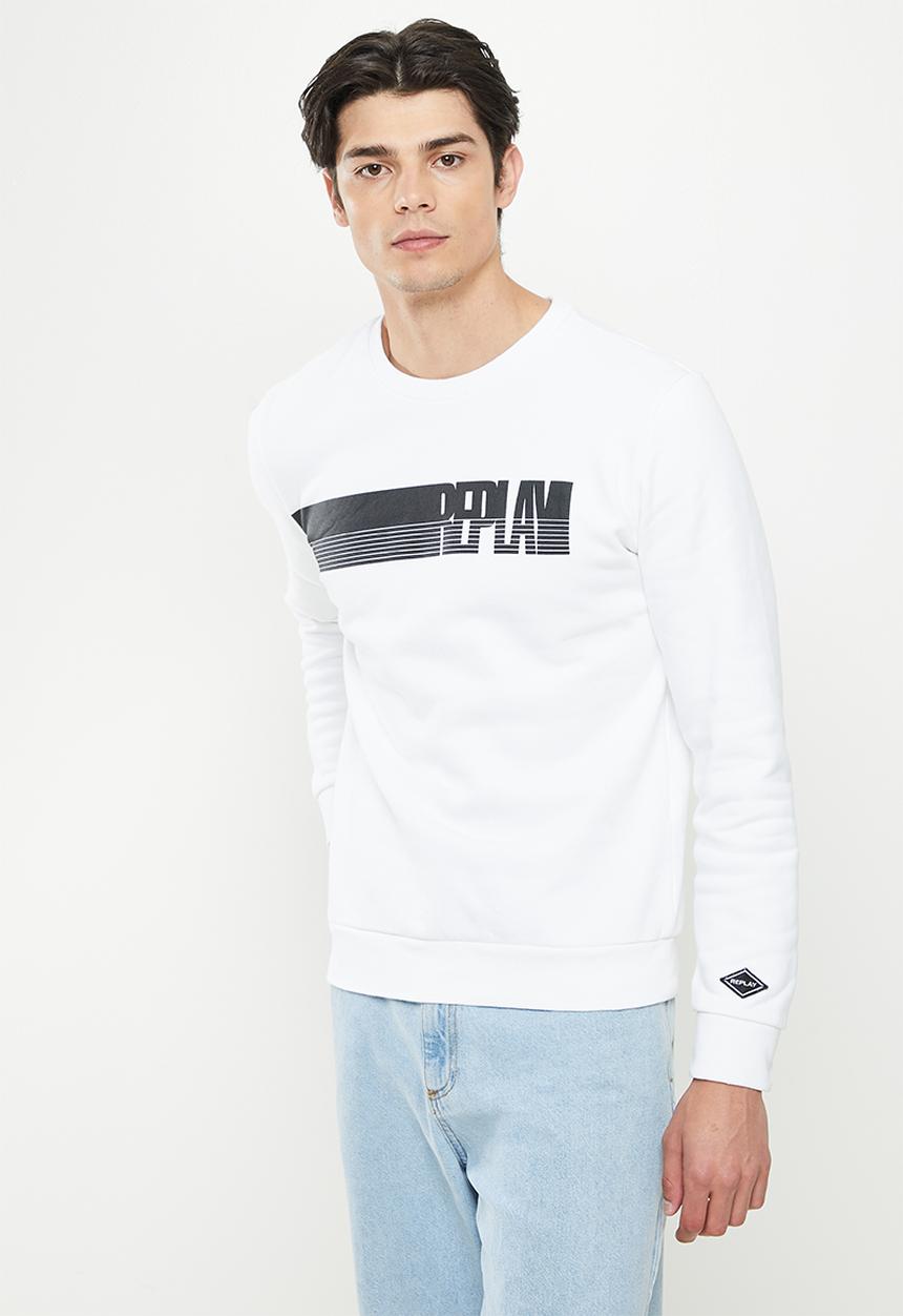 Replay - Replay side printed logo sweat crew - white