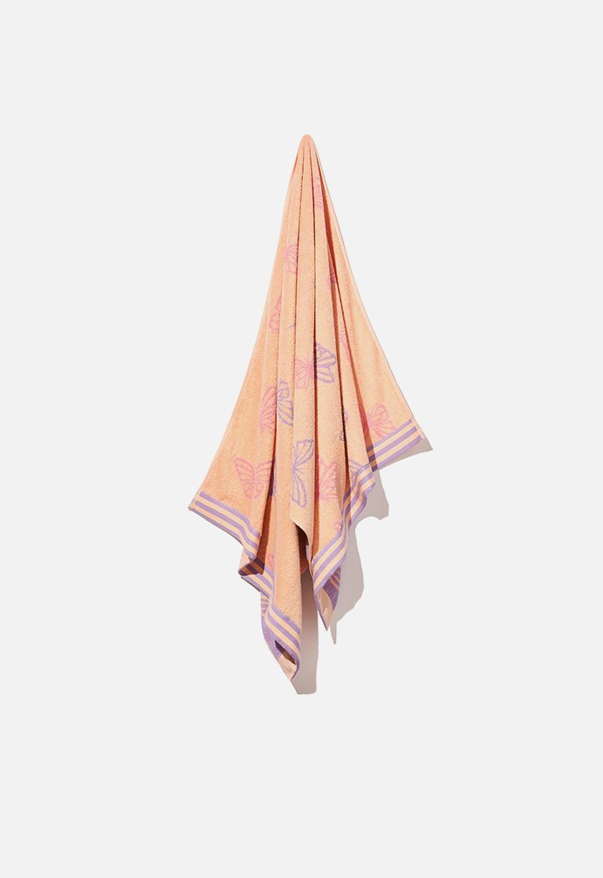 Cotton On - Rectangle bath towel - peach tang butterflies
