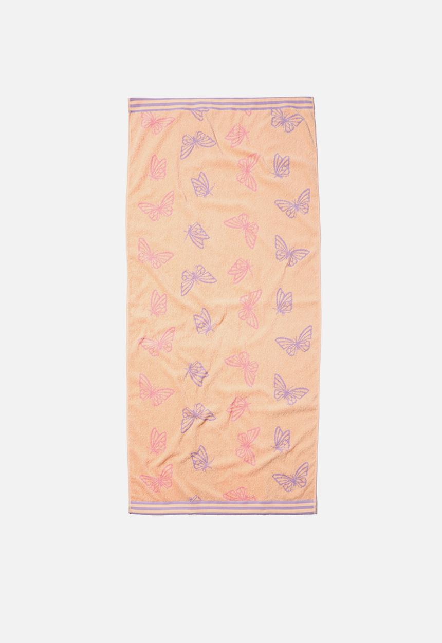 Cotton On - Rectangle bath towel - peach tang butterflies
