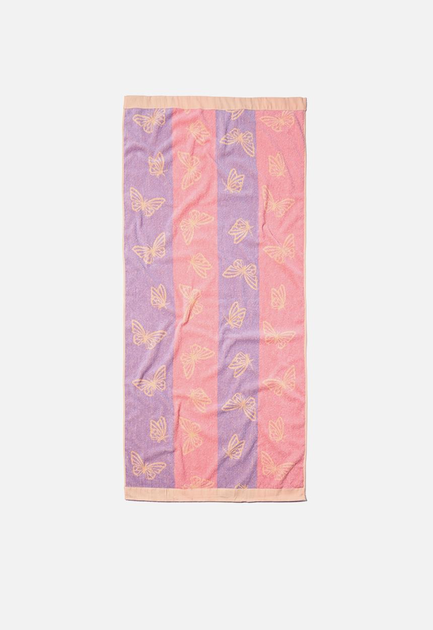 Cotton On - Rectangle bath towel - peach tang butterflies