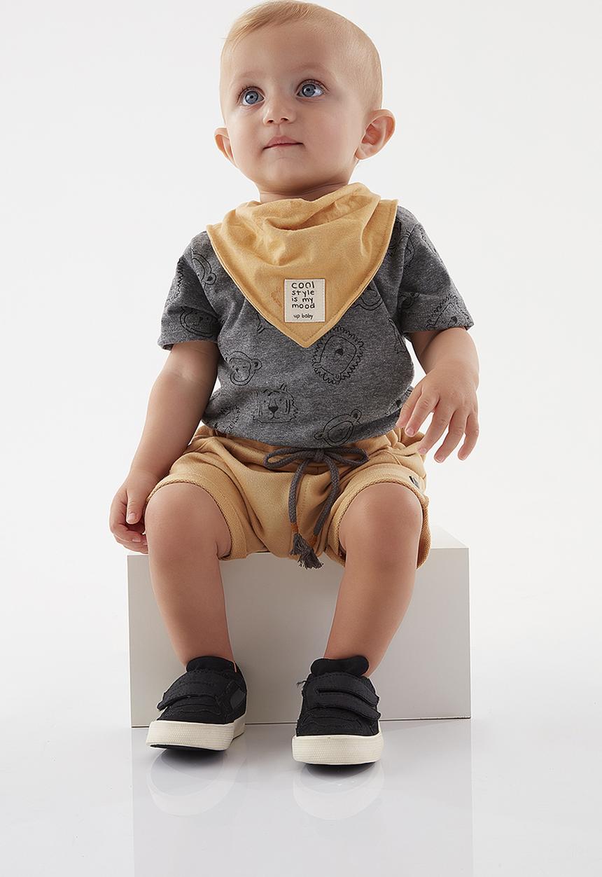UP Baby - Bodysuit, bib and sweat bermuda - grey & sand