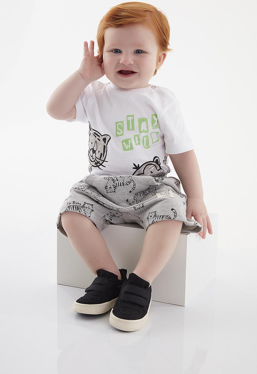 UP Baby - Bodysuit and sweat bermuda - white & grey