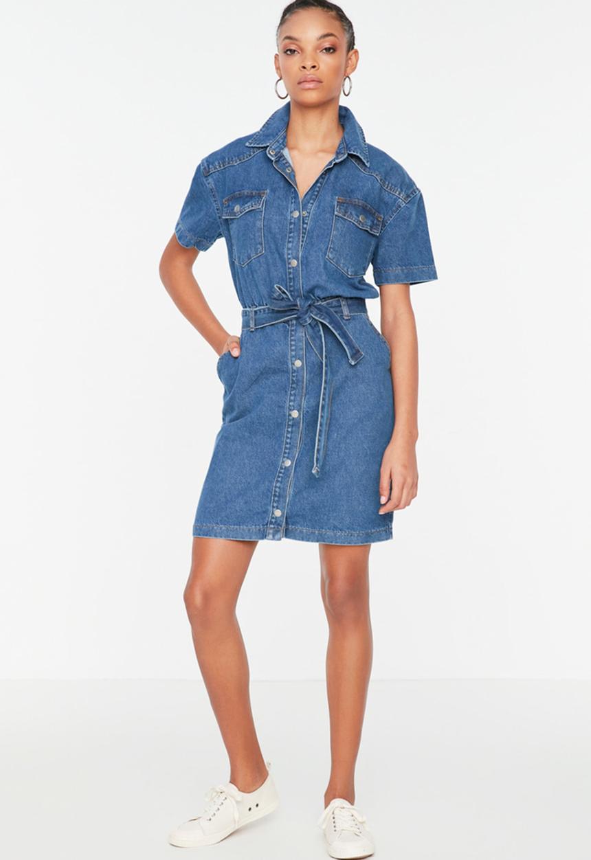 Koton - Belt mini denim dress - blue