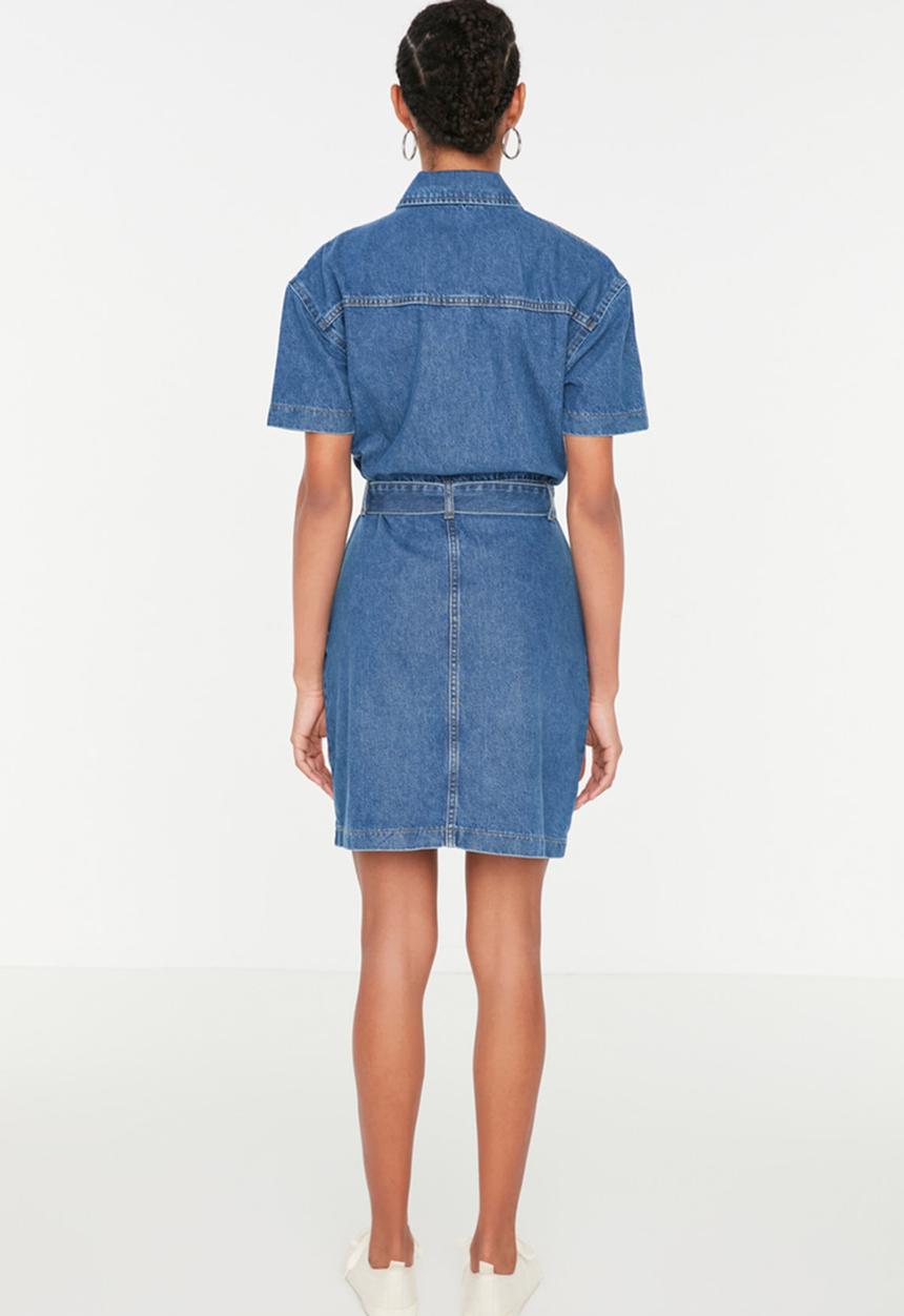 Koton - Belt mini denim dress - blue