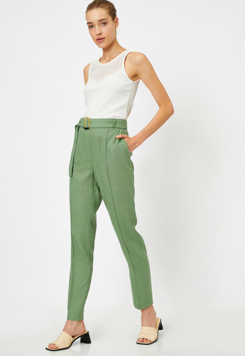 Koton - High waisted belted pants - green