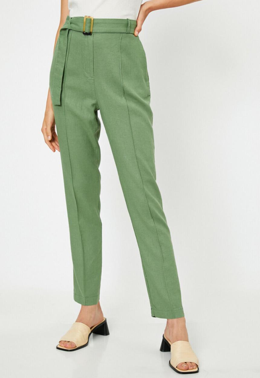 Koton - High waisted belted pants - green