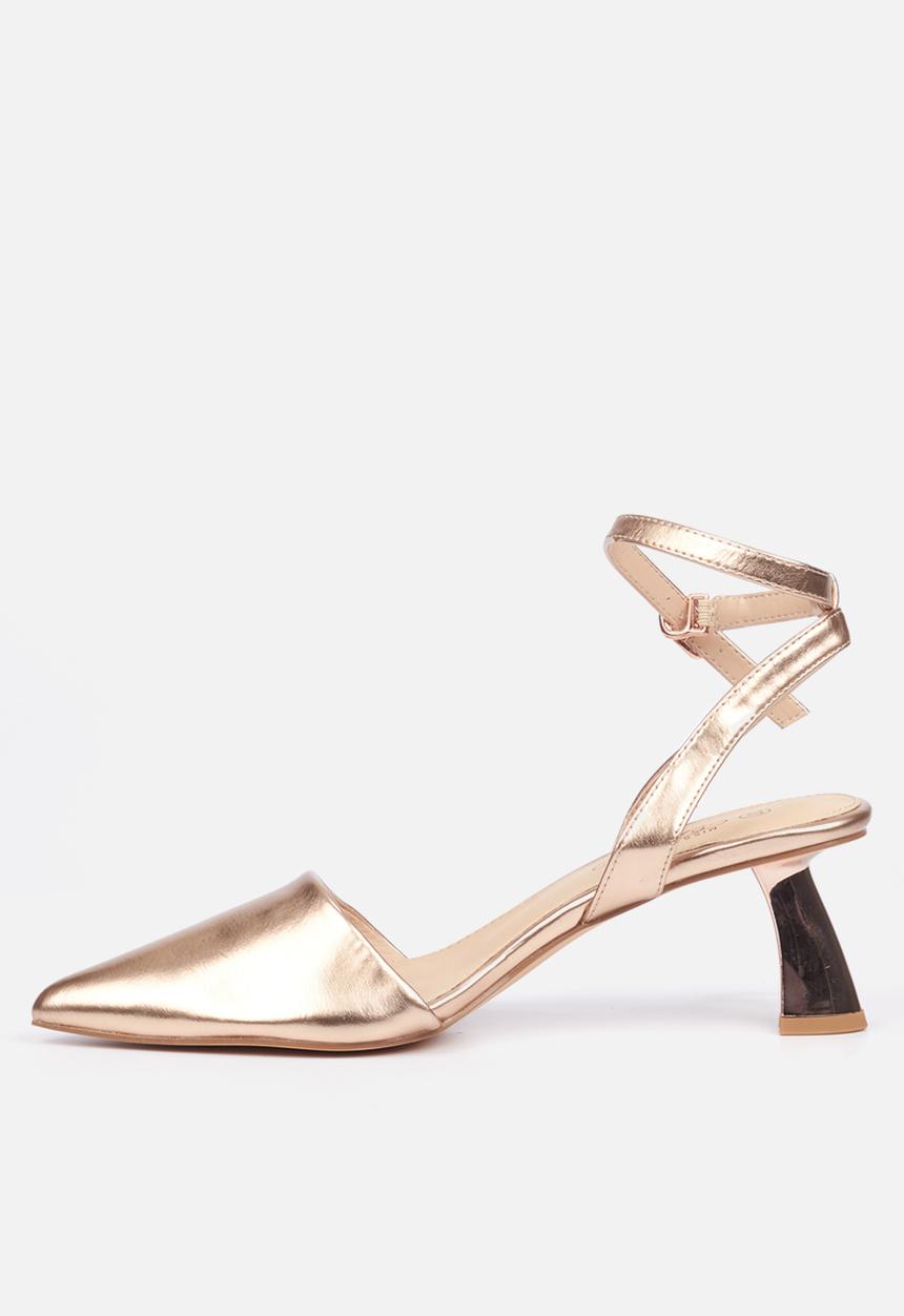 Miss Black - Cartier3 ankle tie block heel - rose gold