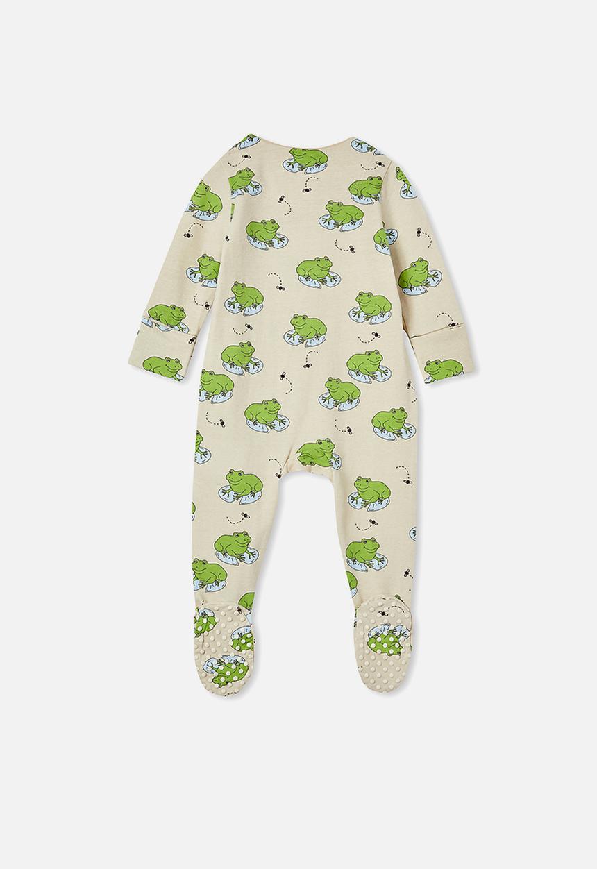 Cotton On - The long sleeve zip romper - rainy day/frog in the pond