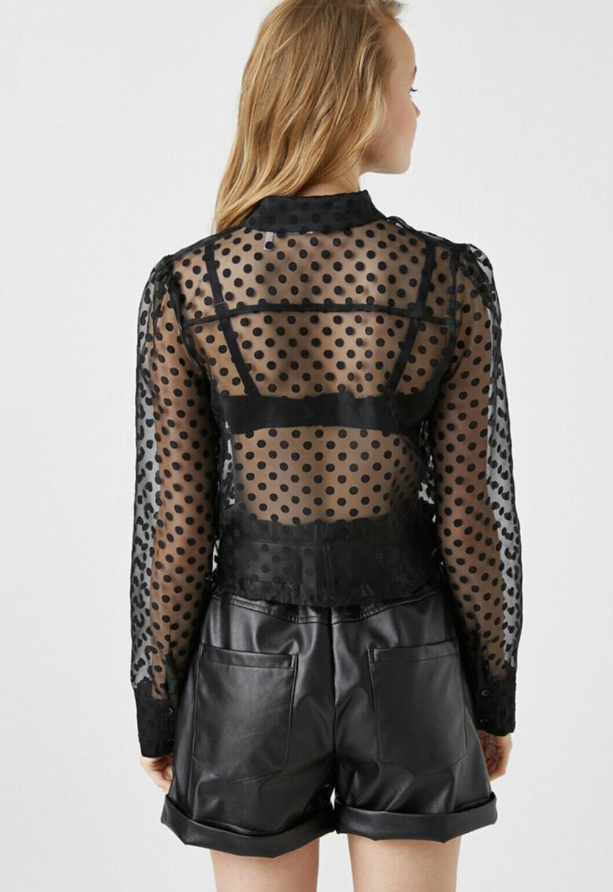 Koton - Polka dot long sleeve tulle shirt - black