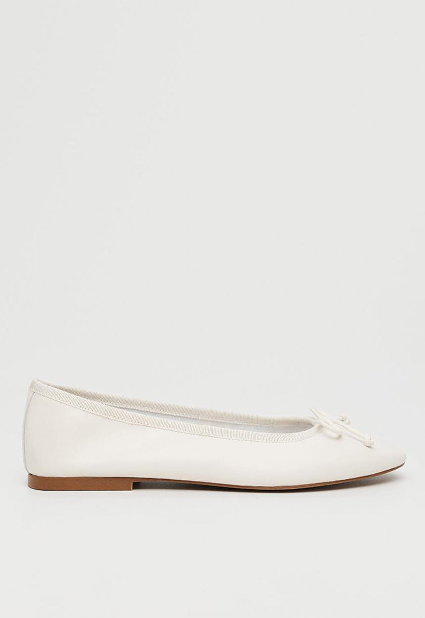 MANGO - Baila bow leather ballerina - white