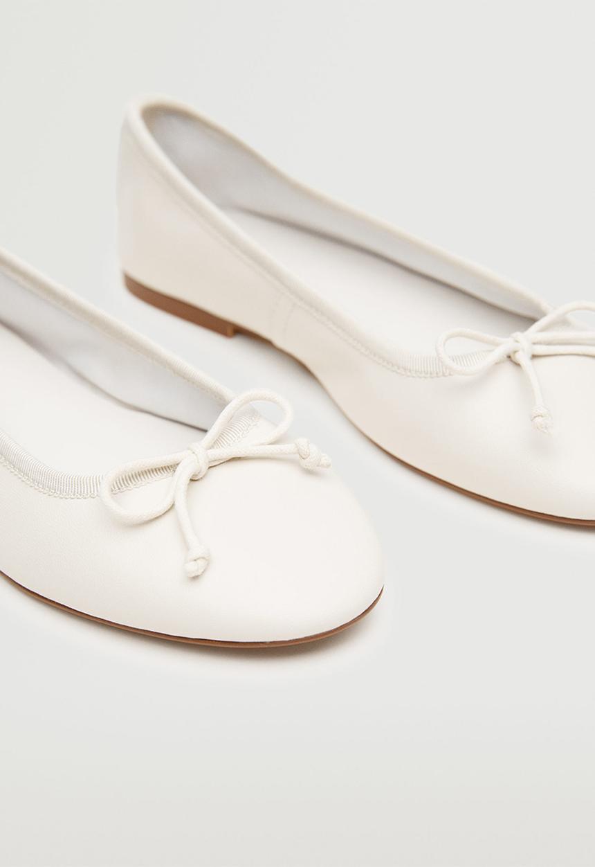 MANGO - Baila bow leather ballerina - white