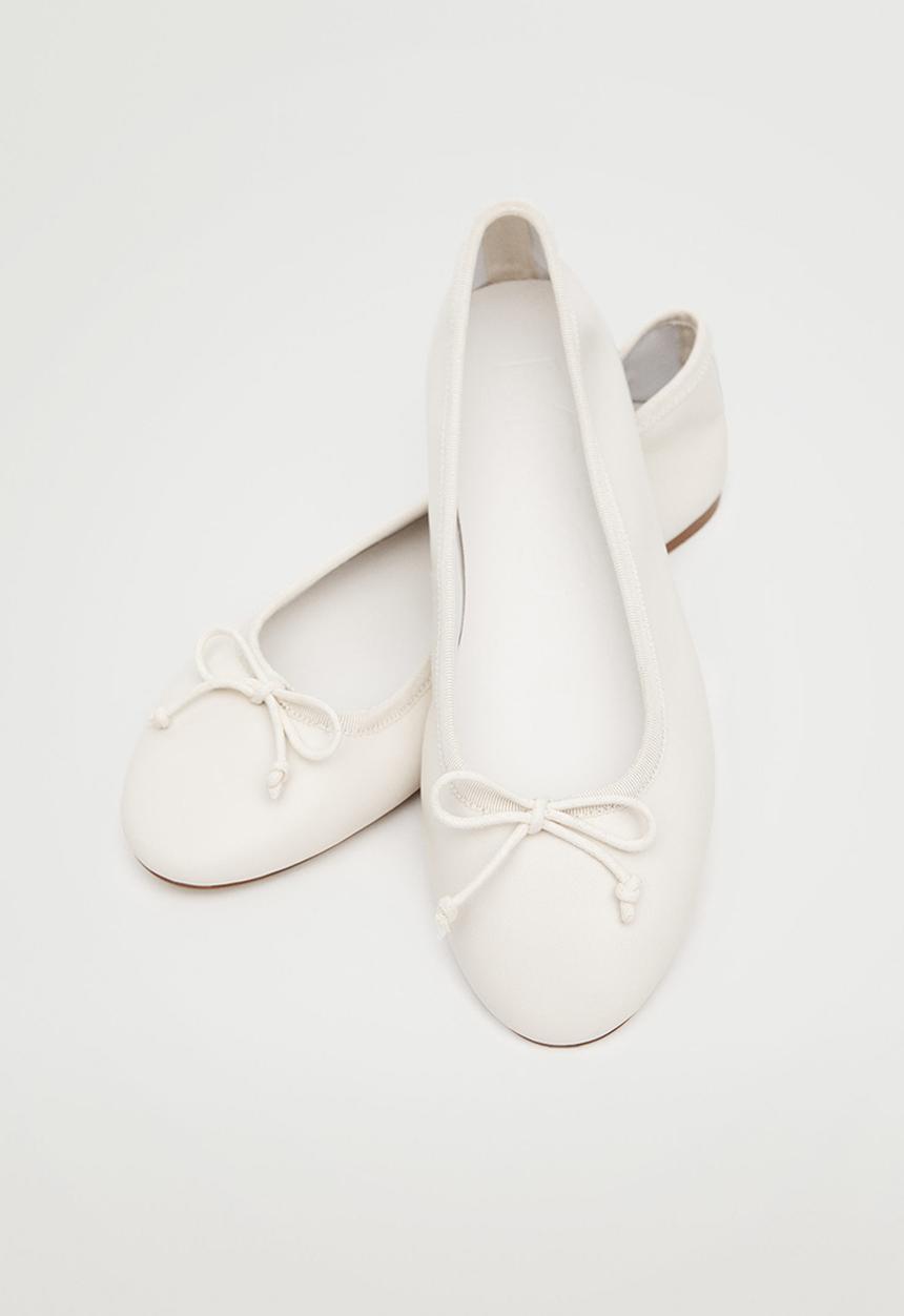 MANGO - Baila bow leather ballerina - white